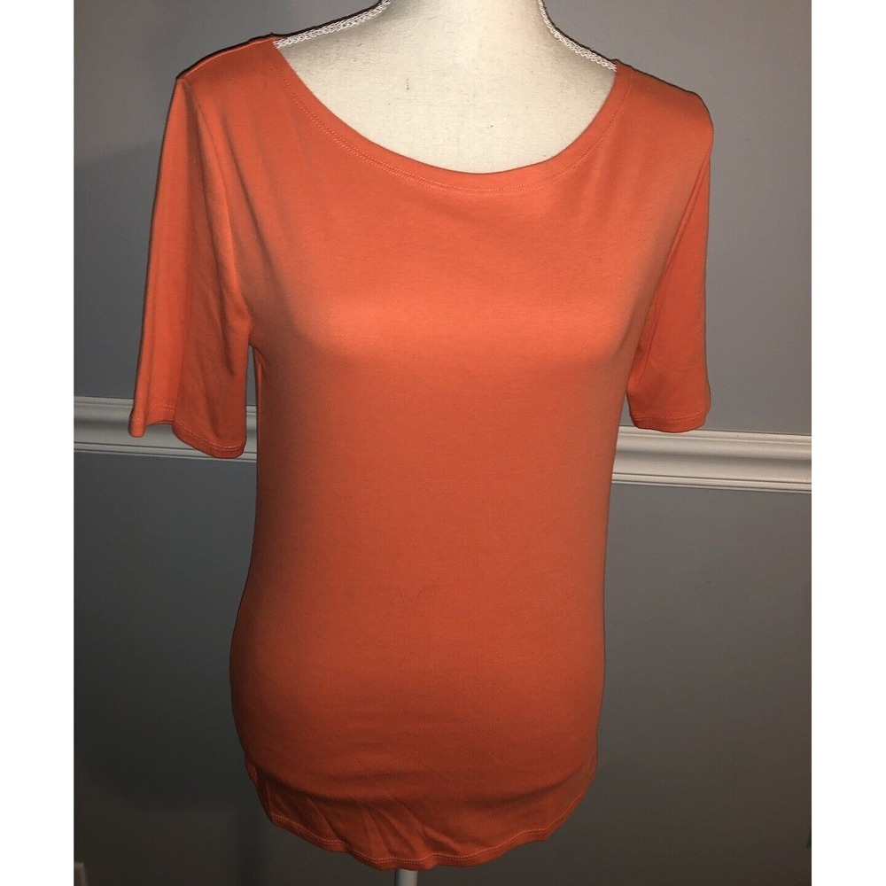 New J Crew Top Womens Size M Peach Quarter Sleeve 100% Cotton Round Neck
